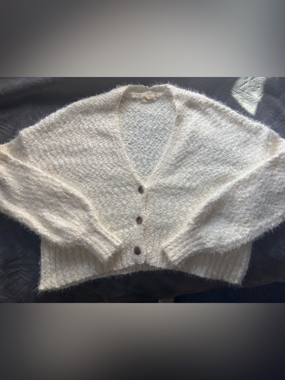 By Together - Cream Fuzzy Button-Up Women's Cardigan
